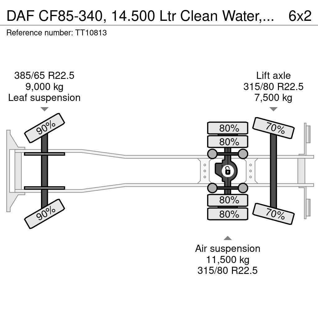 DAF CF85-340, 14.500 Ltr Clean Water, High-Pressure, E Automobilinės cisternos