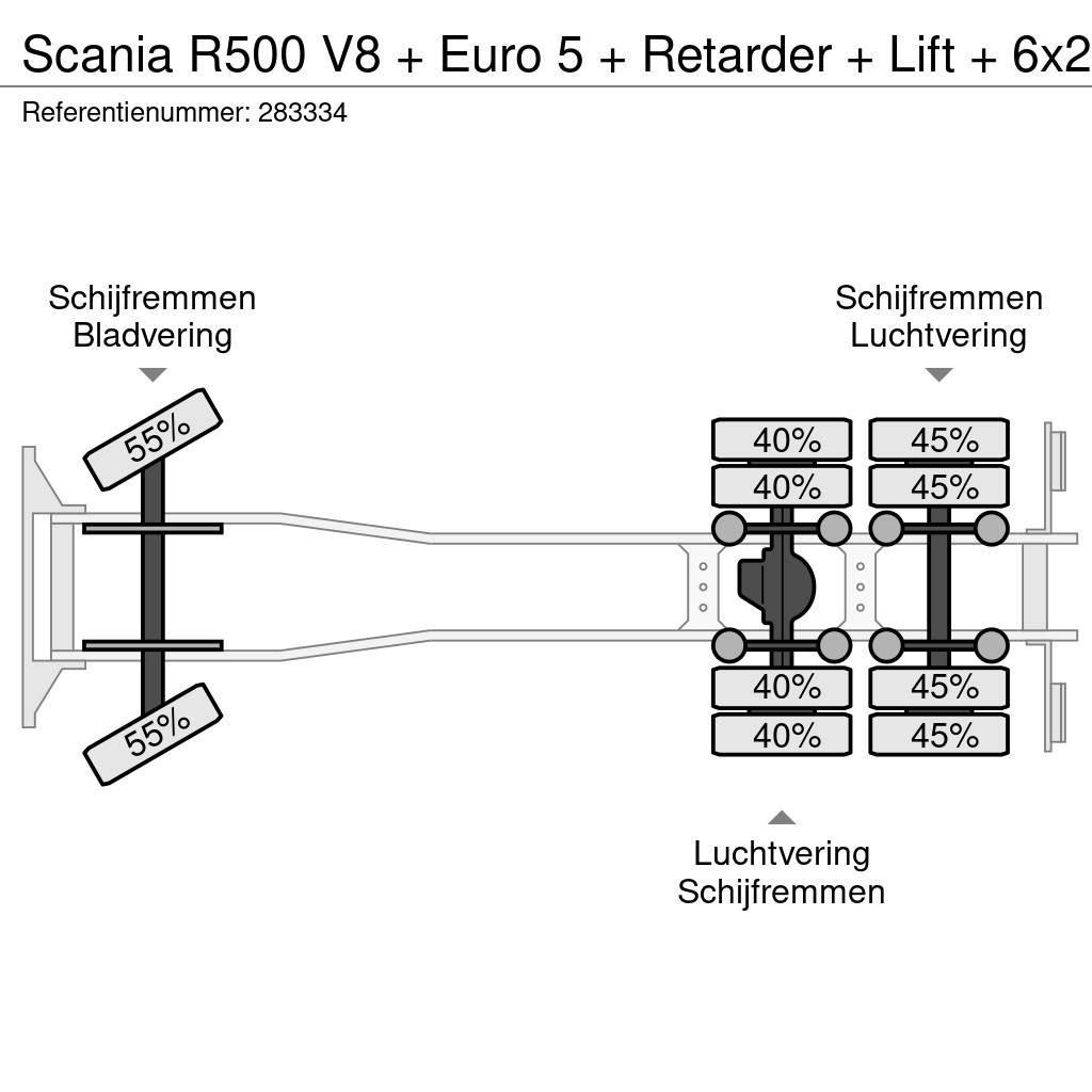 Scania R500 V8 + Euro 5 + Retarder + Lift + 6x2 Curtainsider trucks