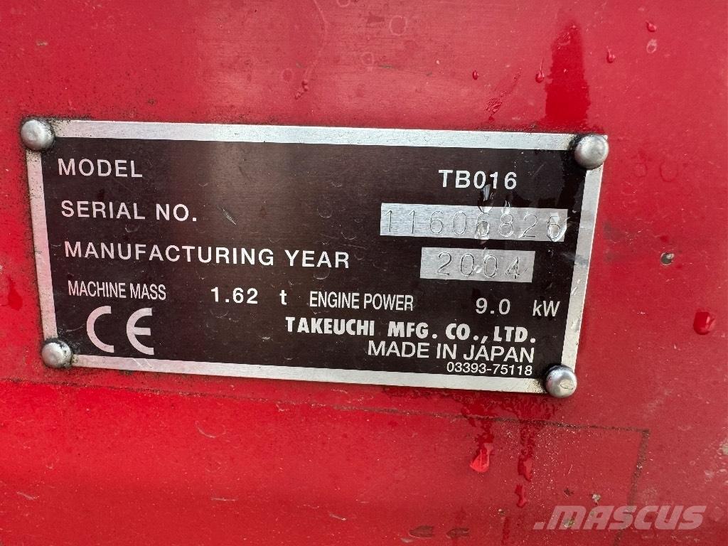 Takeuchi TB 016 Mini ekskavatoriai < 7 t