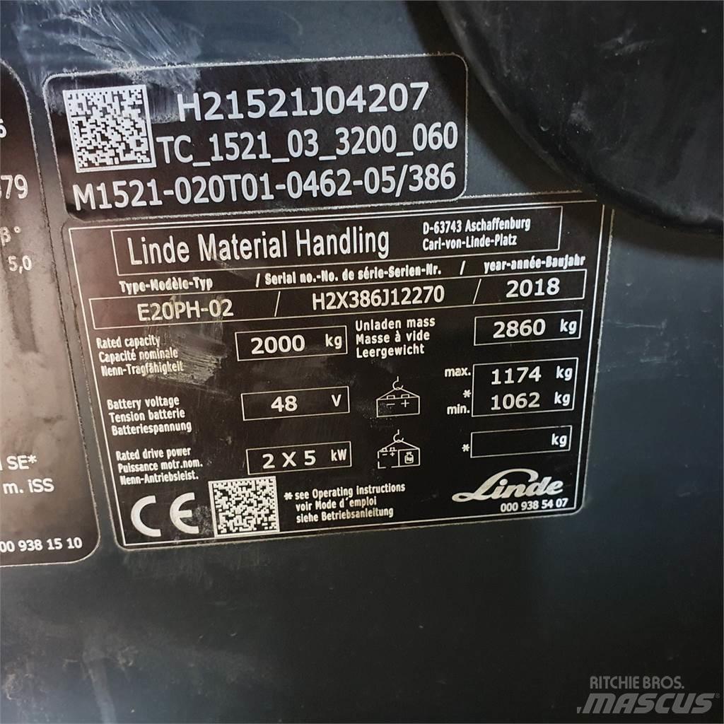 Linde E20PH Elektriniai šakiniai krautuvai