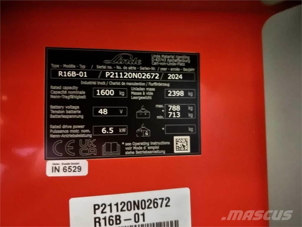 Linde R16B Šakiniai krautuvai su prailgintu keltuvu