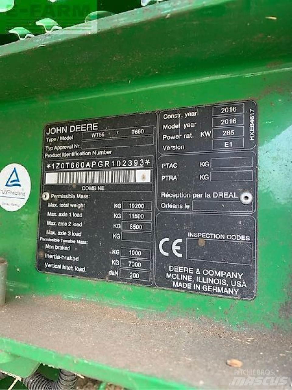 John Deere t660 Derliaus nuėmimo kombainai