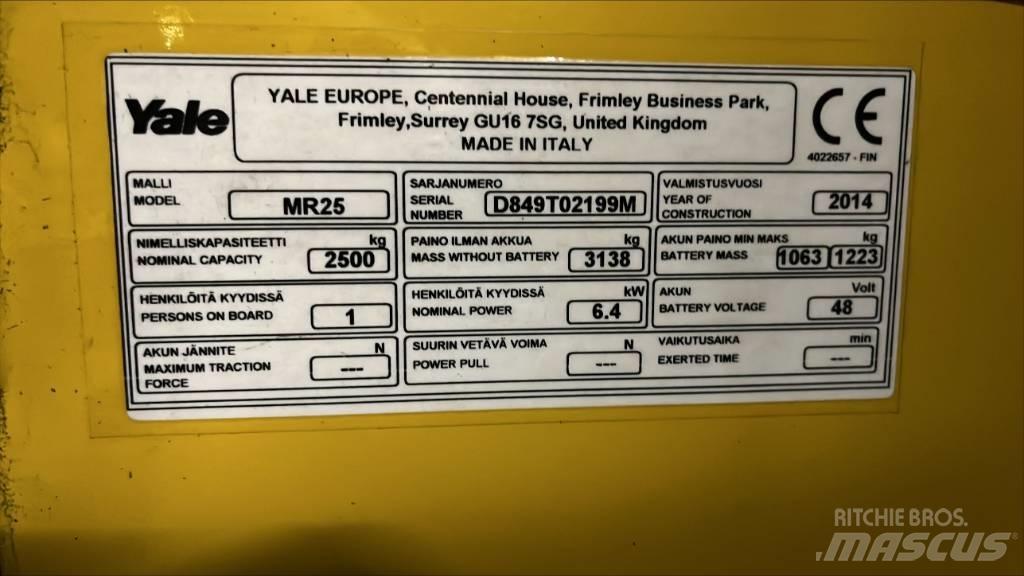 Yale MR25 Šakiniai krautuvai su prailgintu keltuvu