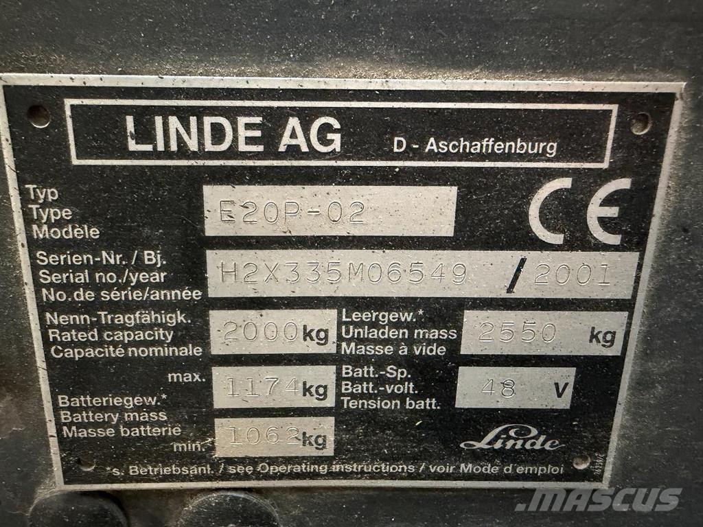 Linde E20P-02 Elektriniai šakiniai krautuvai