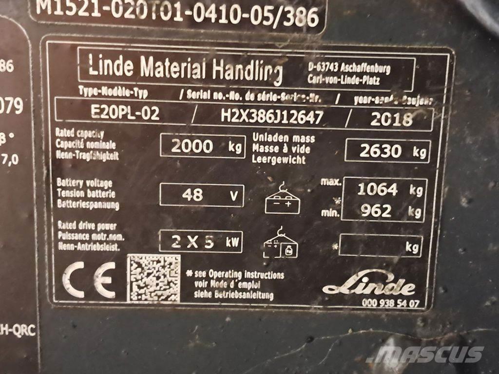 Linde E20PL-02 Elektriniai šakiniai krautuvai