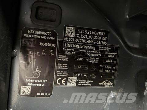 Linde E20L-02 Elektriniai šakiniai krautuvai