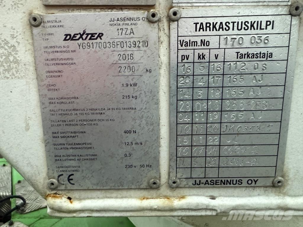 Dexter 17ZA Ant priekabų montuojamos kėlimo platformos