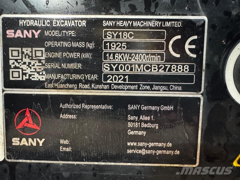 Sany SY 18 C Mini ekskavatoriai < 7 t