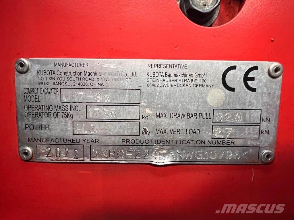 Kubota U 17-3 Mini ekskavatoriai < 7 t