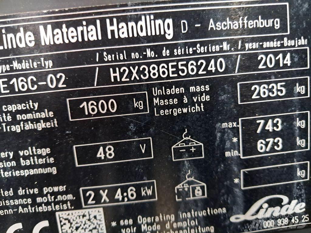Linde E16C-02 Elektriniai šakiniai krautuvai