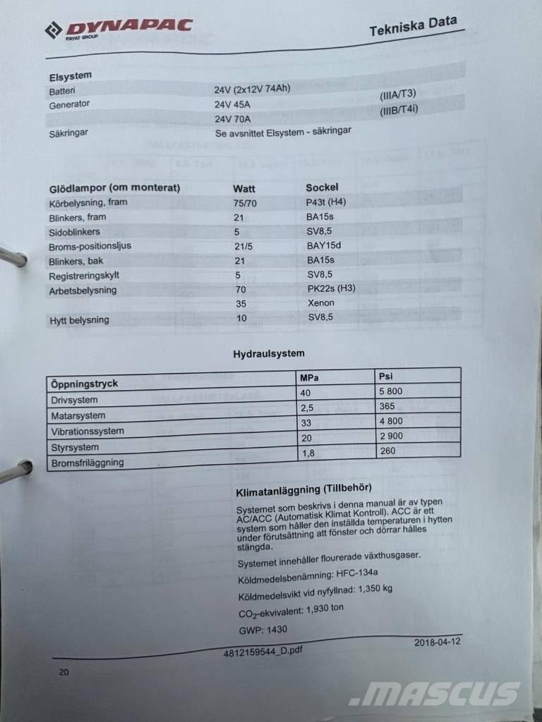 Dynapac CC 424 CHF Vieno būgno volai