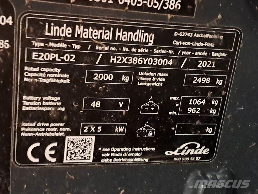 Linde E20PL-02 Elektriniai šakiniai krautuvai
