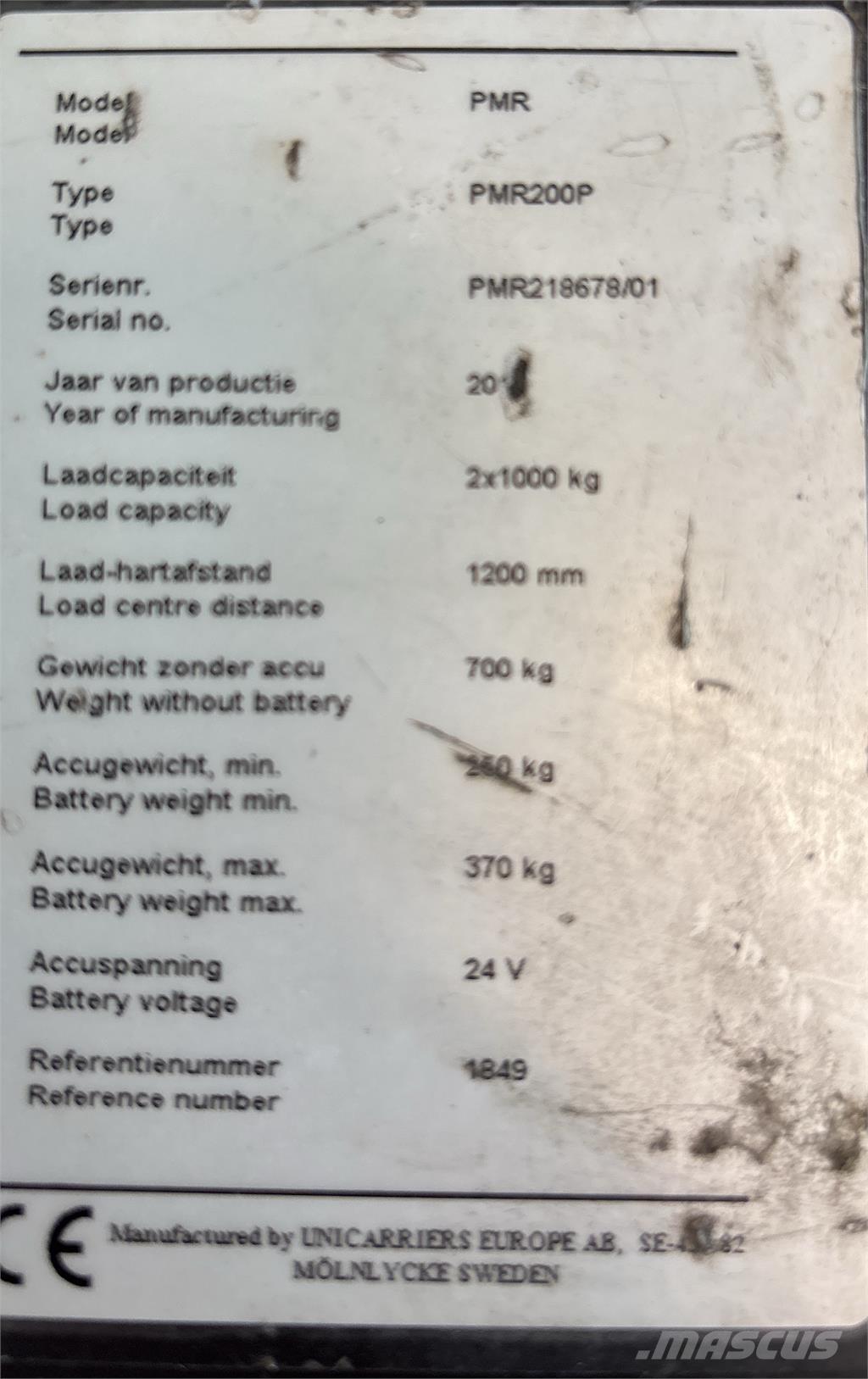 UniCarriers PMR200 Keltuvai su platforma operatoriui