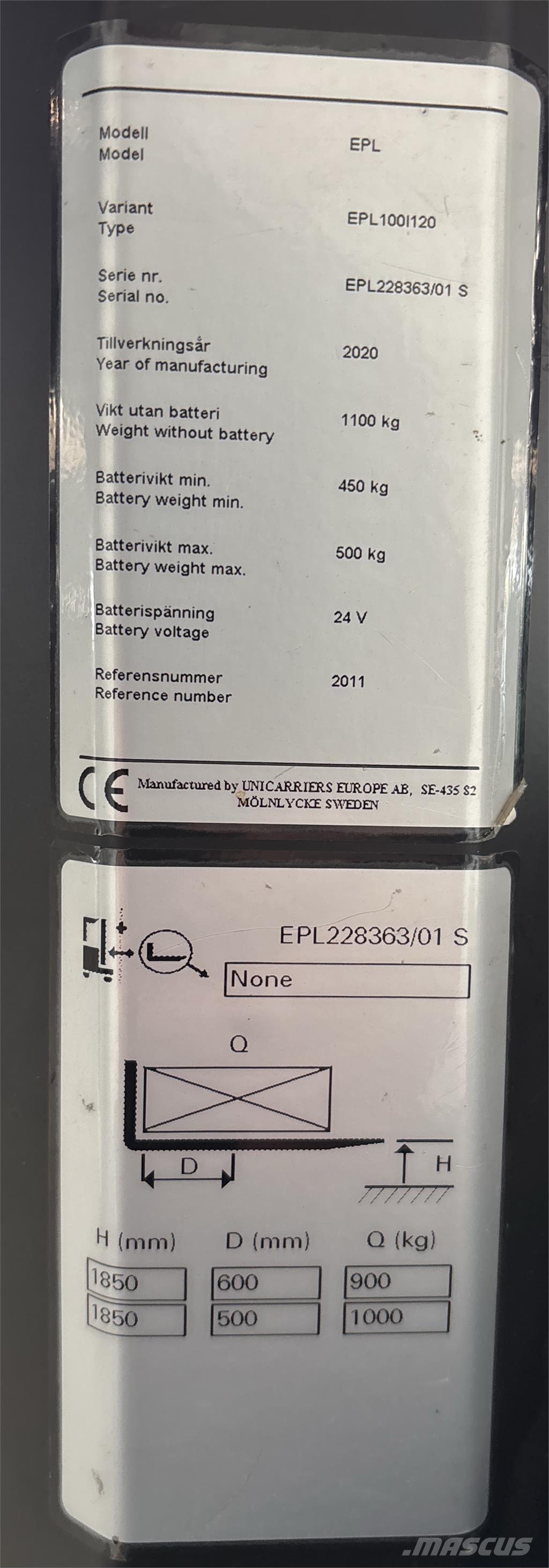 UniCarriers EPL100 Mažų aukščių užsakytų prekių krautuvai