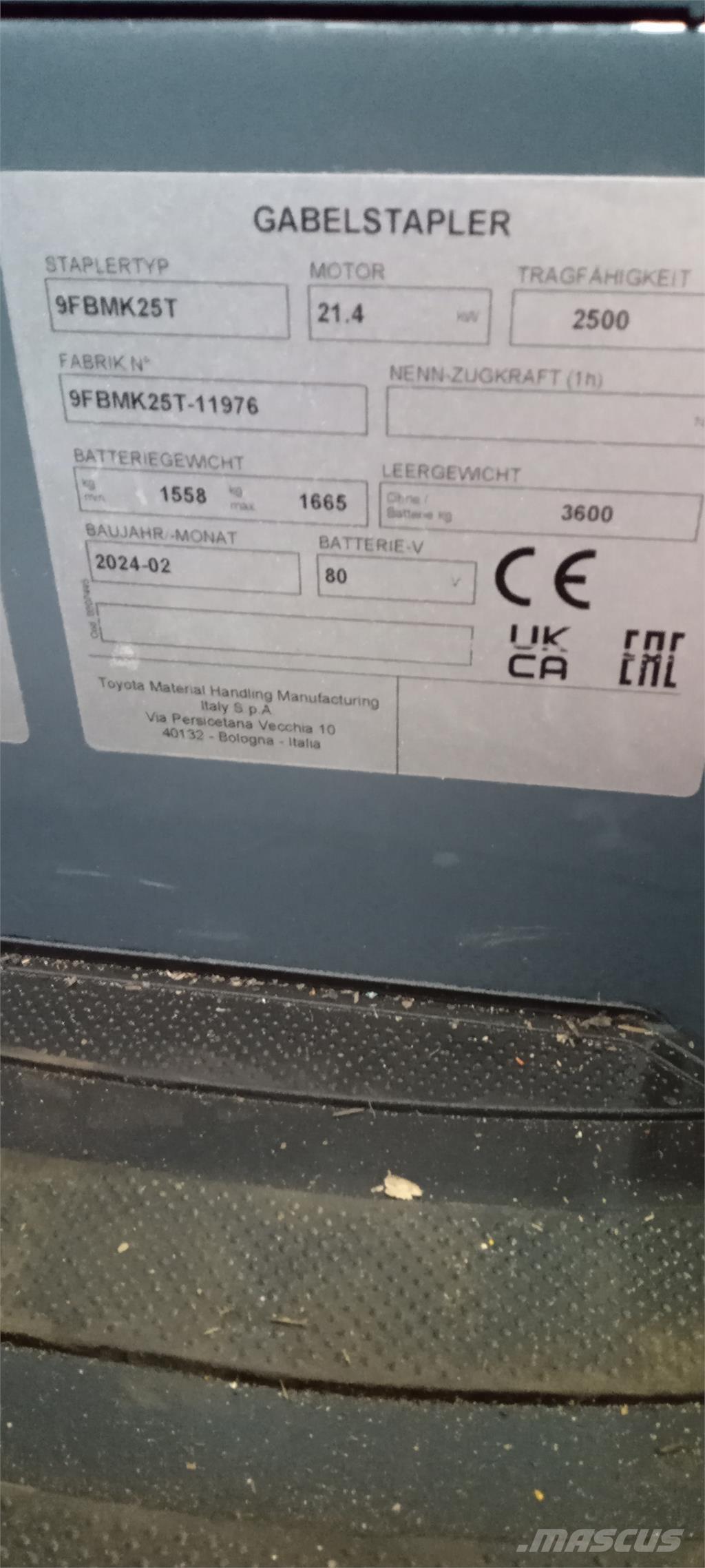 Toyota 9FBMK25T Elektriniai šakiniai krautuvai