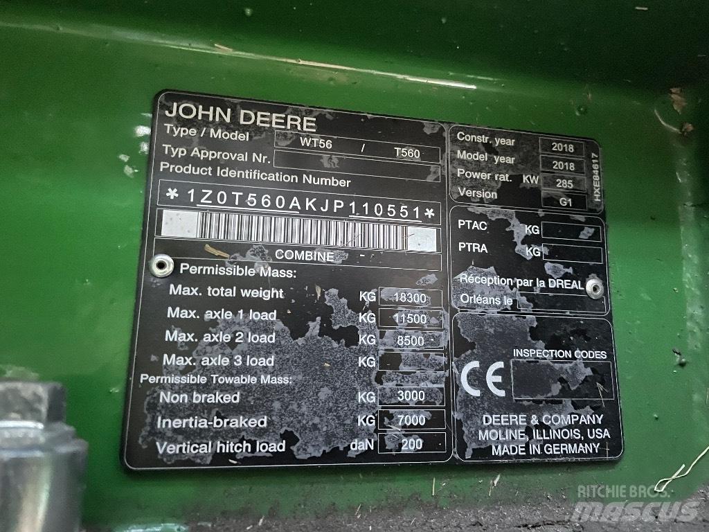 John Deere T 560 i Derliaus nuėmimo kombainai