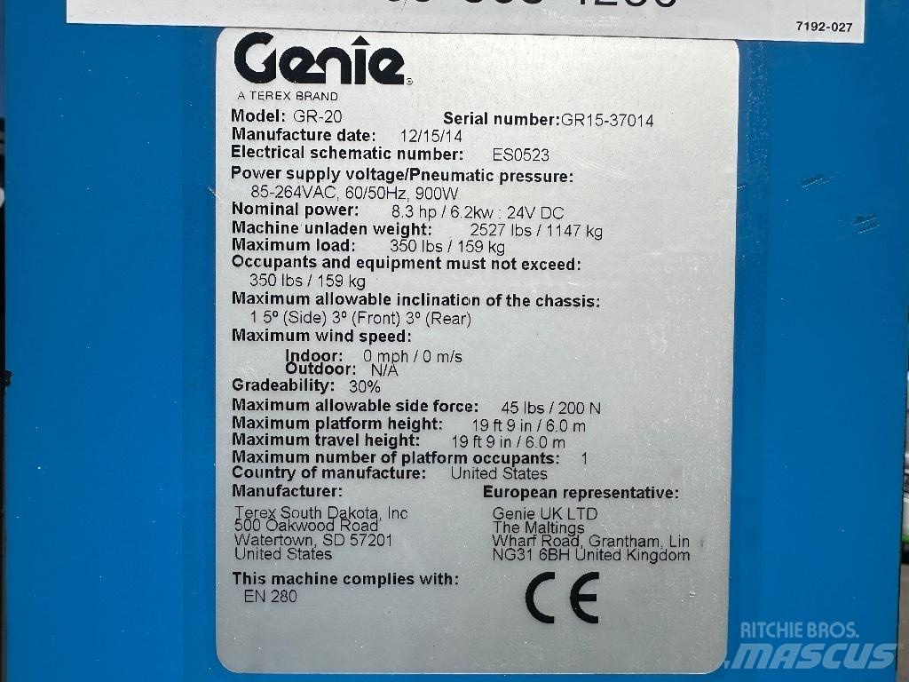 Genie GR 20 Vertikalūs stiebiniai keltuvai