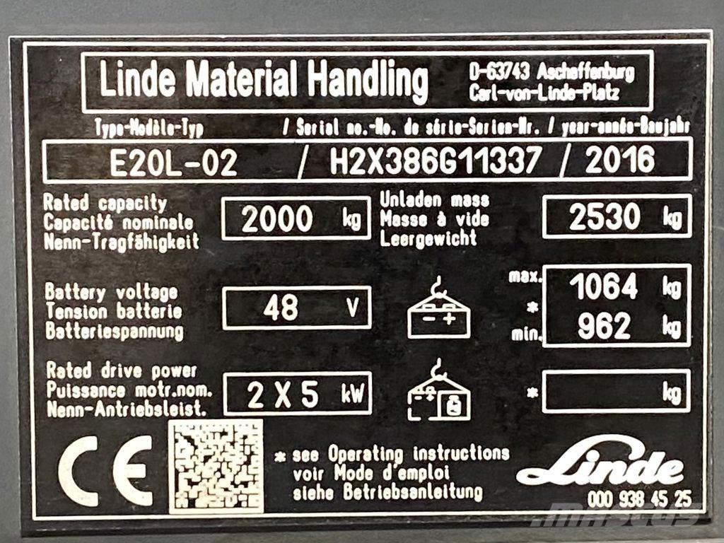 Linde E20L Elektriniai šakiniai krautuvai