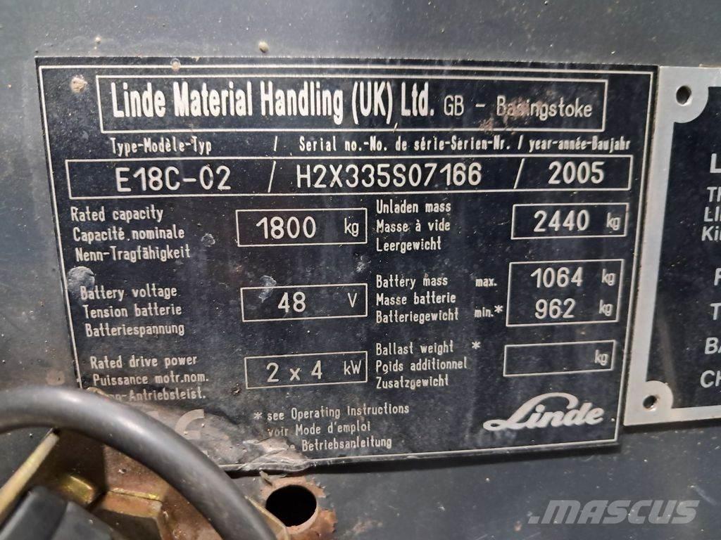 Linde E18C-02 Elektriniai šakiniai krautuvai
