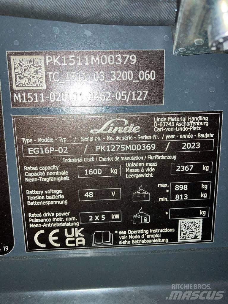 Linde EG16P/1275-02 Elektriniai šakiniai krautuvai