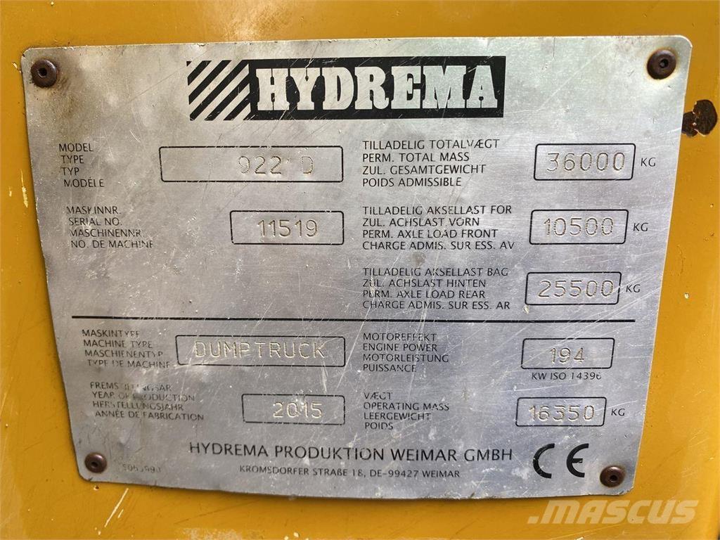 Hydrema 922D Statybiniai savivarčiai sunkvežimiai