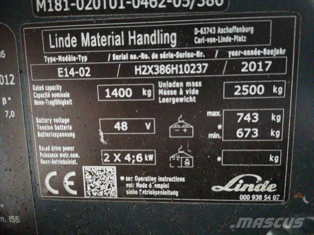 Linde E14-02 Elektriniai šakiniai krautuvai