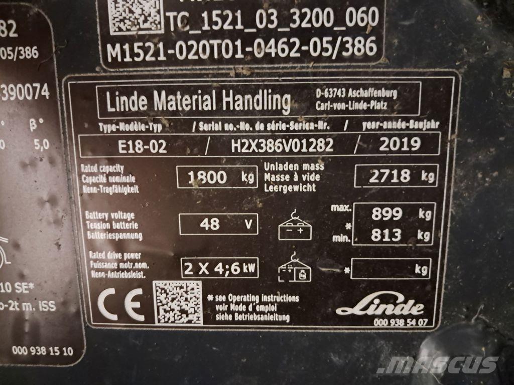 Linde E18-02 Elektriniai šakiniai krautuvai