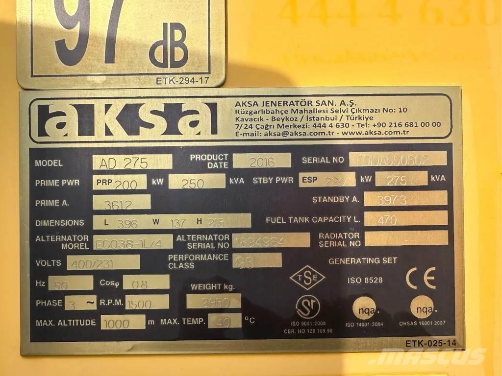Doosan Aksa AD275 Kiti generatoriai