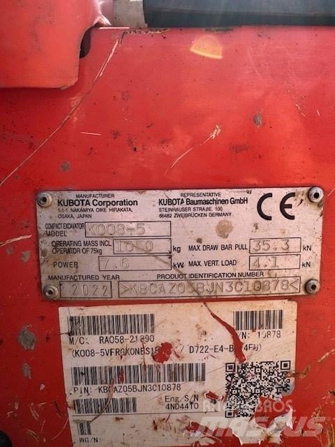 Kubota K 008-5 Mini ekskavatoriai < 7 t