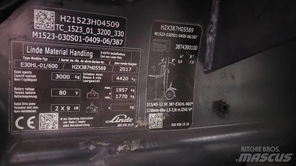 Linde E 30HL-01/600 Elektriniai šakiniai krautuvai