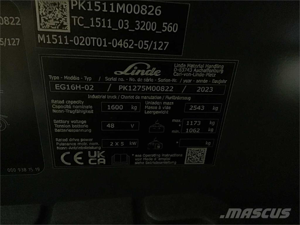 Linde EG16H Elektriniai šakiniai krautuvai