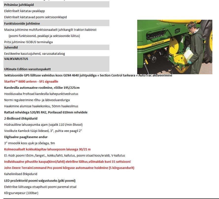 John Deere R 962i Prikabinami purkštuvai