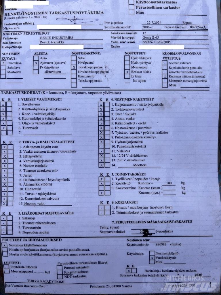 Genie S 65 Alkūniniai keltuvai