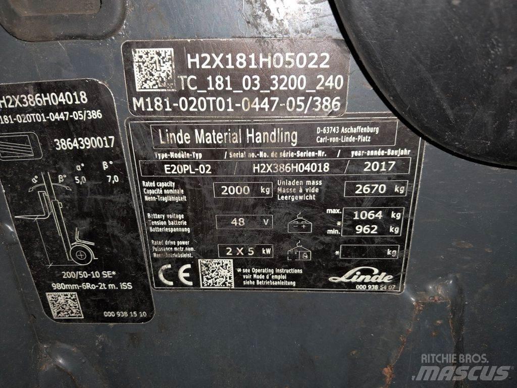 Linde E20PL-02 Elektriniai šakiniai krautuvai