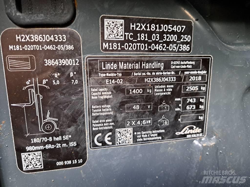 Linde E 14 EVO Elektriniai šakiniai krautuvai