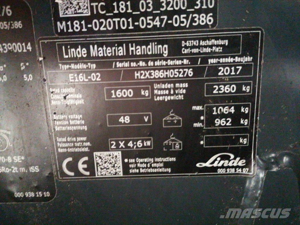Linde E16L-02 Elektriniai šakiniai krautuvai