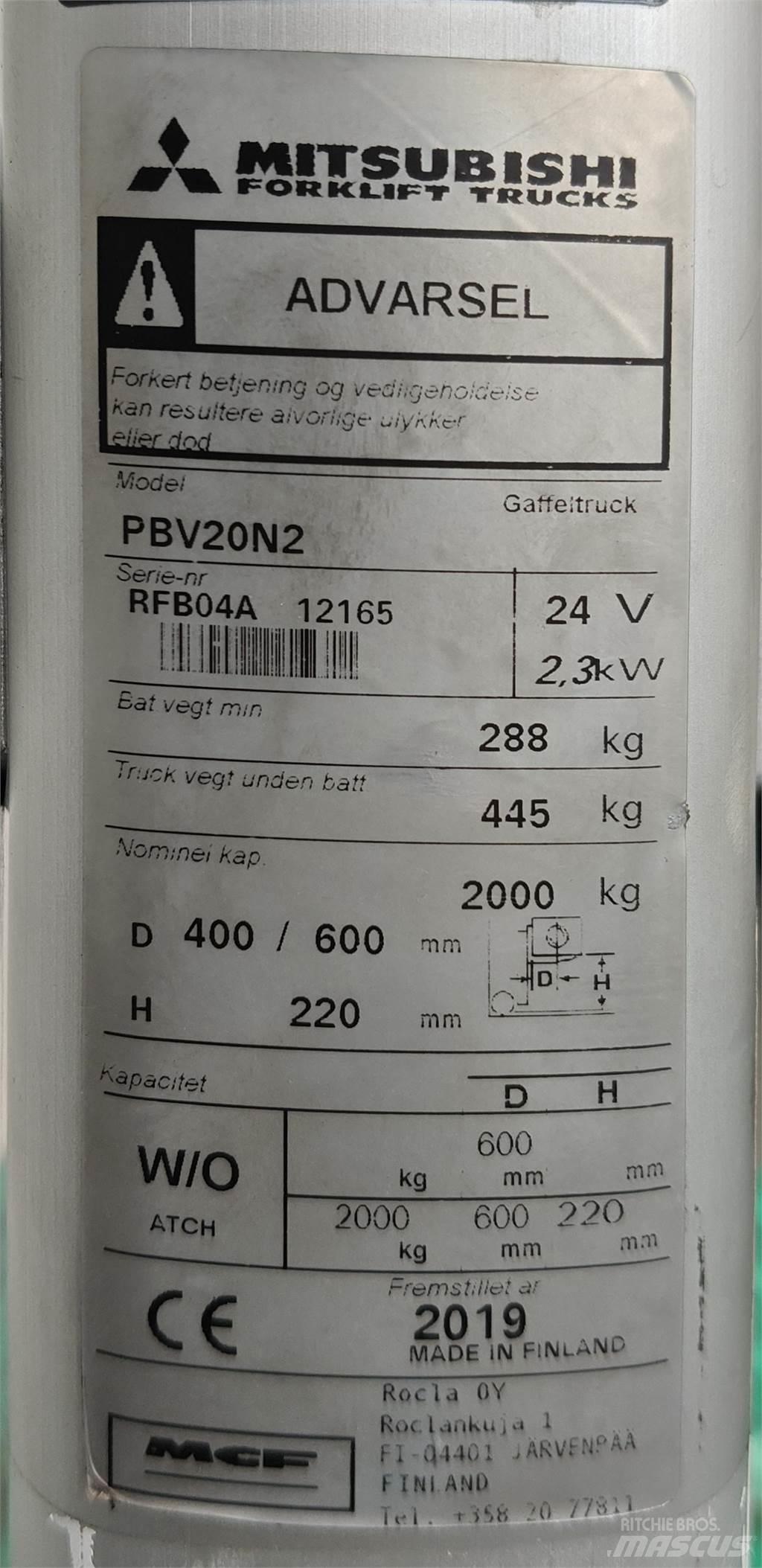 Mitsubishi PBV20N2 Šakiniai krautuvai - Kita