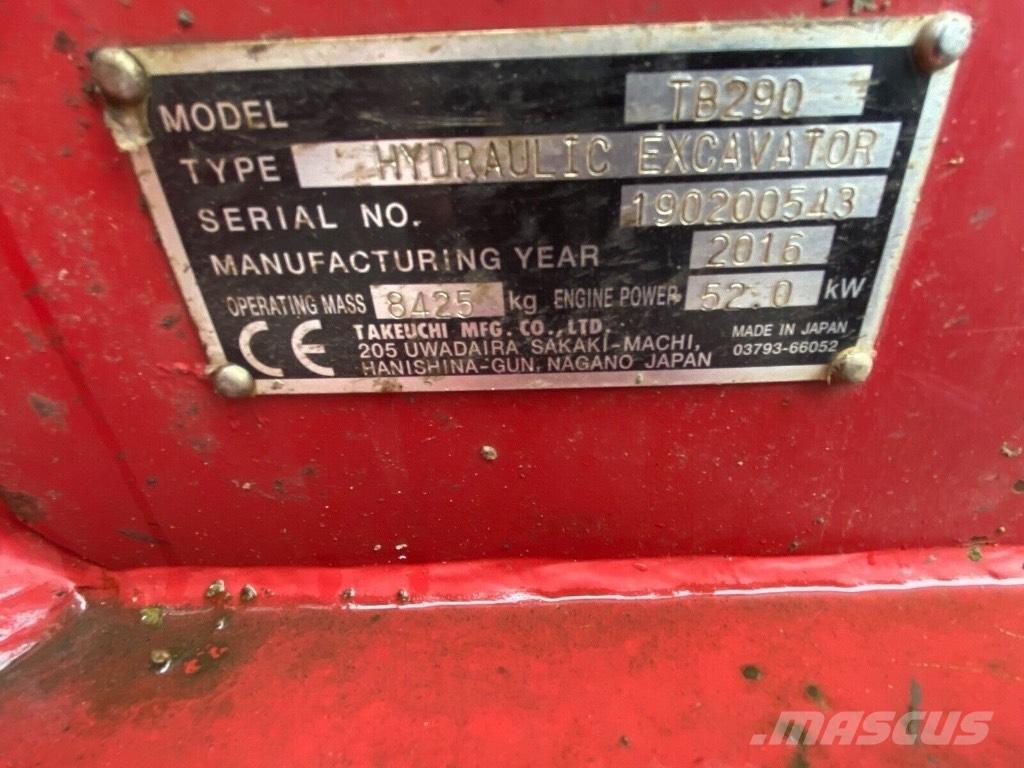 Takeuchi TB 290 Vidutinės galios ekskavatoriai 7-12 t