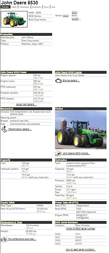 John Deere 8530 Traktoriai