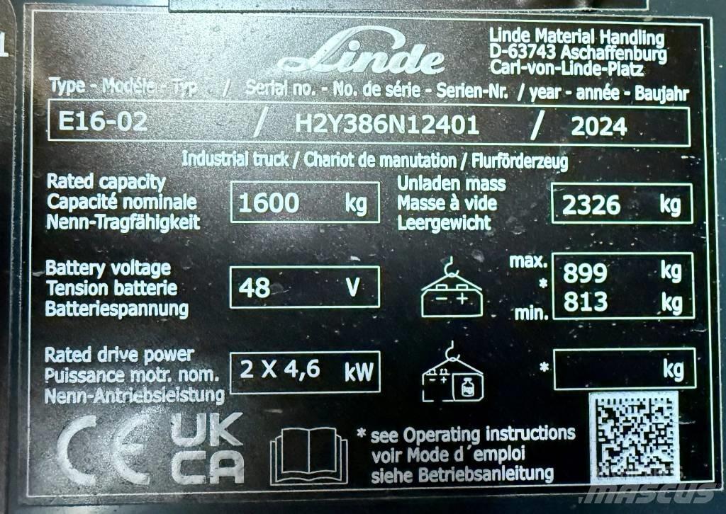 Linde E16/386-02 Elektriniai šakiniai krautuvai