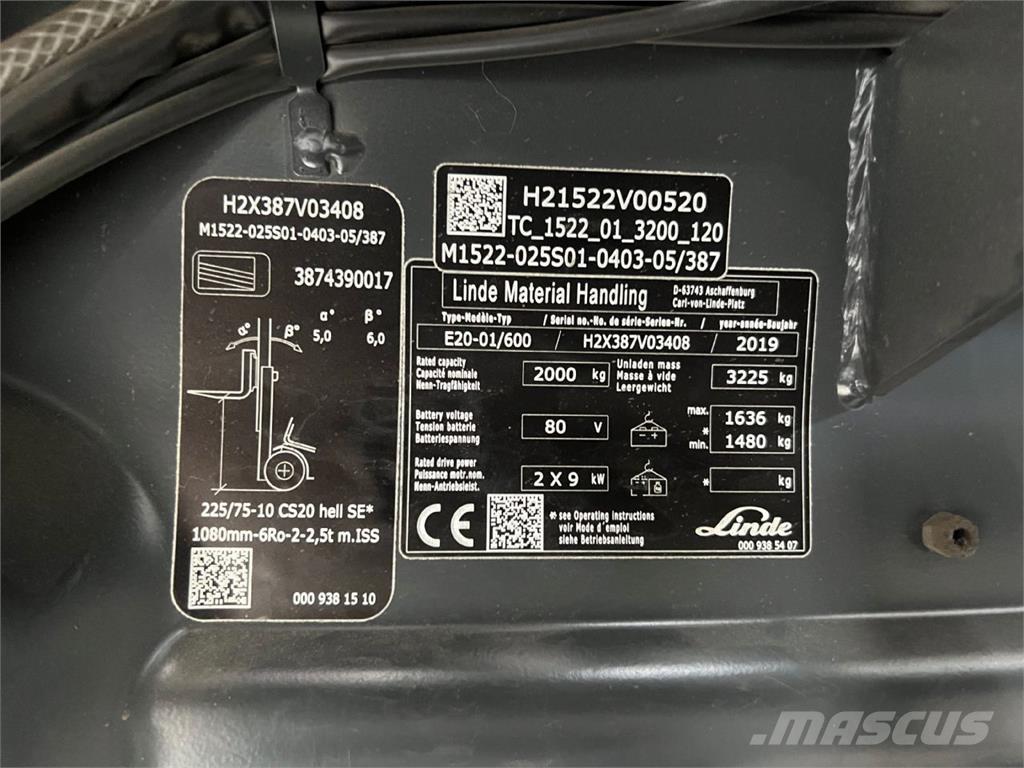 Linde E 20H-01/600 Elektriniai šakiniai krautuvai