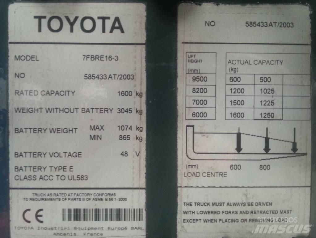 Toyota 7 FBRE 16 Šakiniai krautuvai su prailgintu keltuvu
