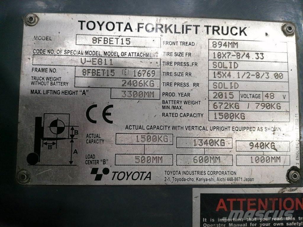 Toyota 8FBET15 Elektriniai šakiniai krautuvai