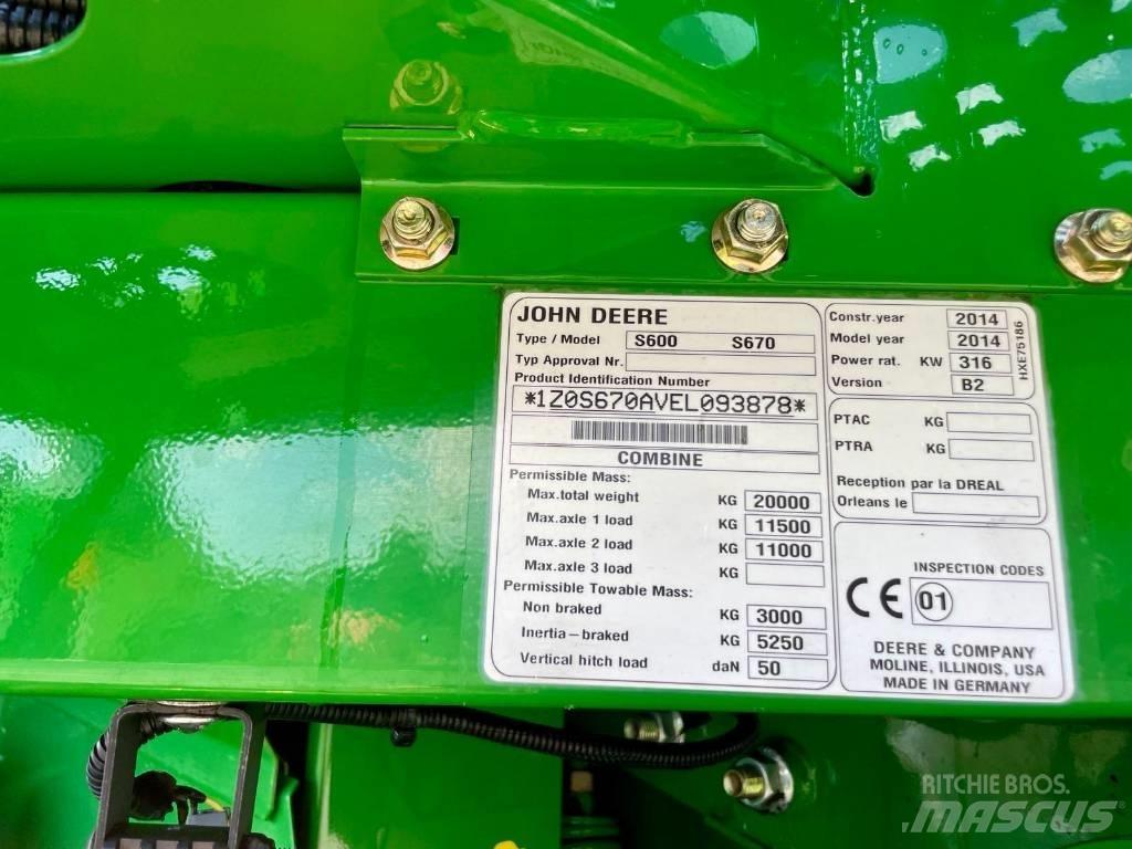John Deere S 670 i Derliaus nuėmimo kombainai