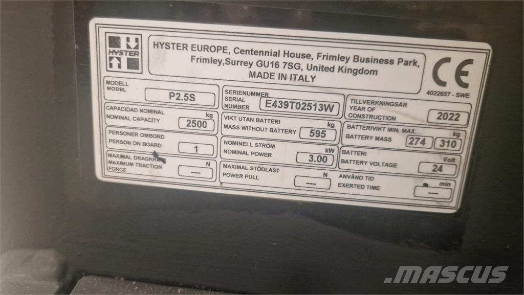 Hyster P2.5S Rankiniai vėžimėliai