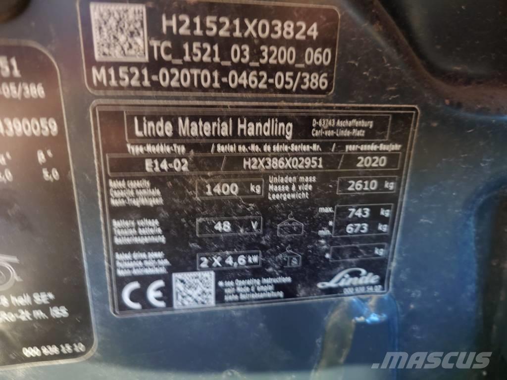 Linde E 14 Elektriniai šakiniai krautuvai