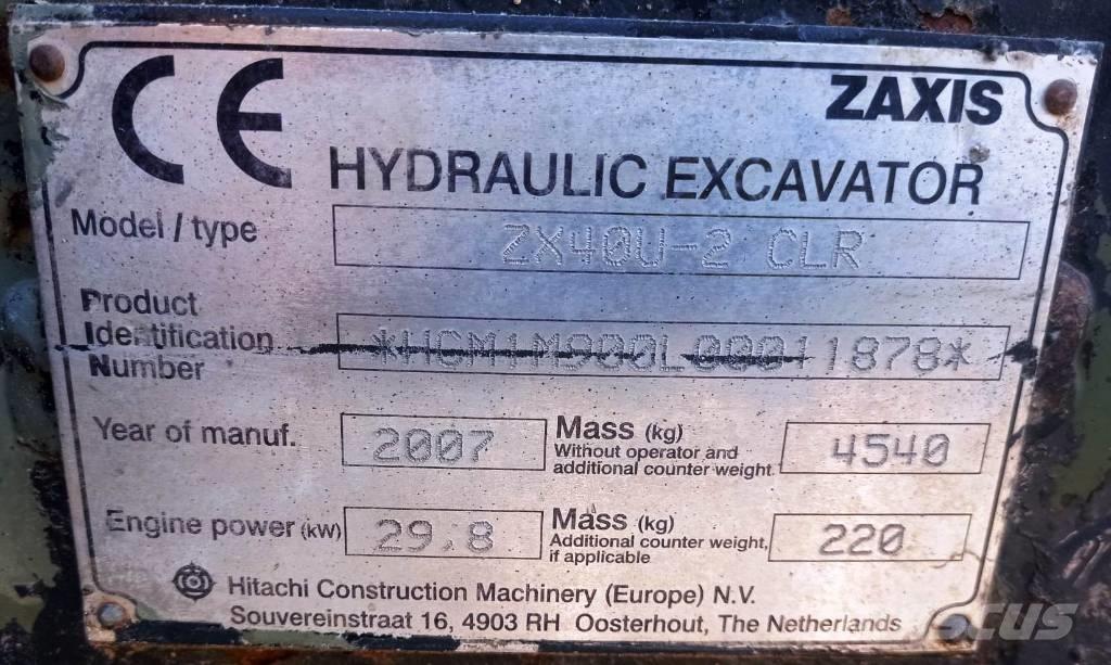 Hitachi ZX 40 U-2 Mini ekskavatoriai < 7 t