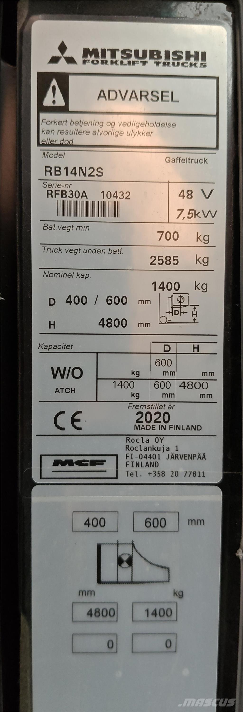 Mitsubishi RB14N2S Šakiniai krautuvai su prailgintu keltuvu
