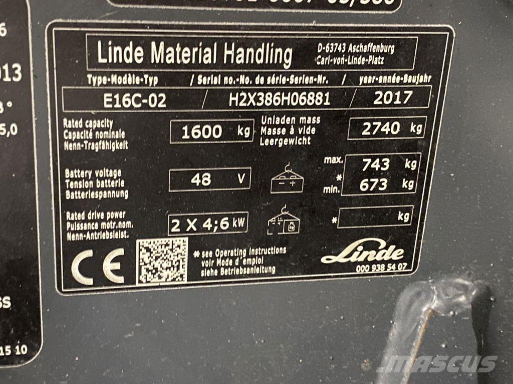 Linde E16C-02 Elektriniai šakiniai krautuvai