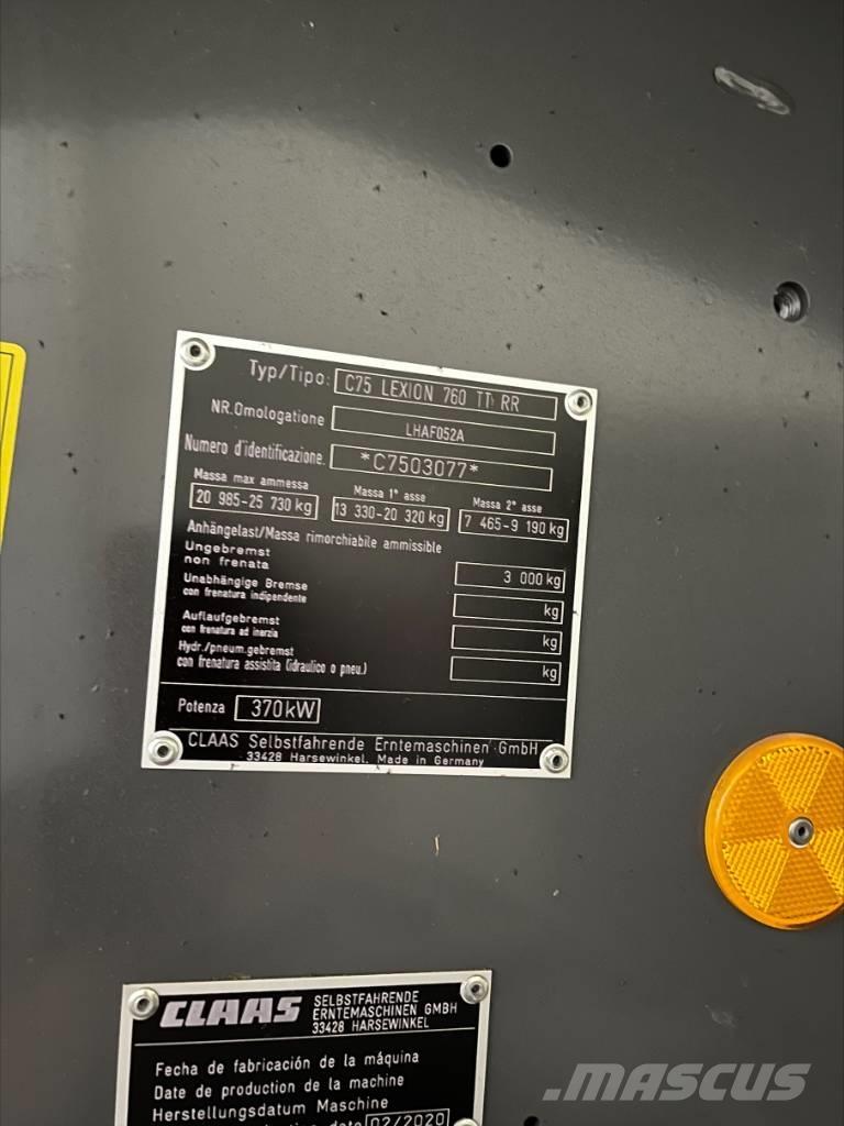 CLAAS Lexion 760 TT Derliaus nuėmimo kombainai